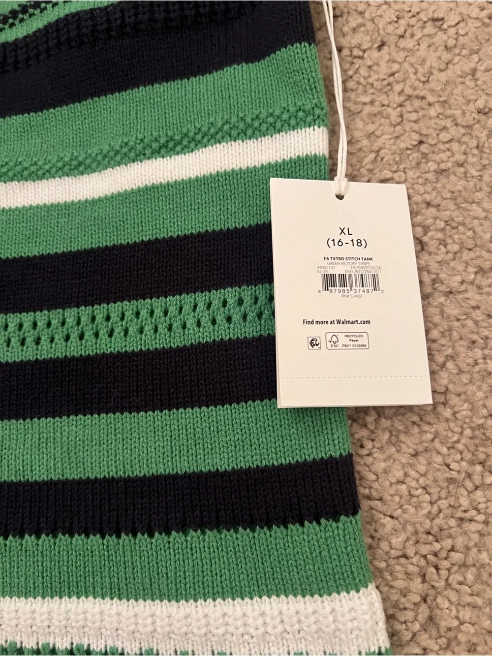 Striped Knit Cami Tank Top - Green & Black